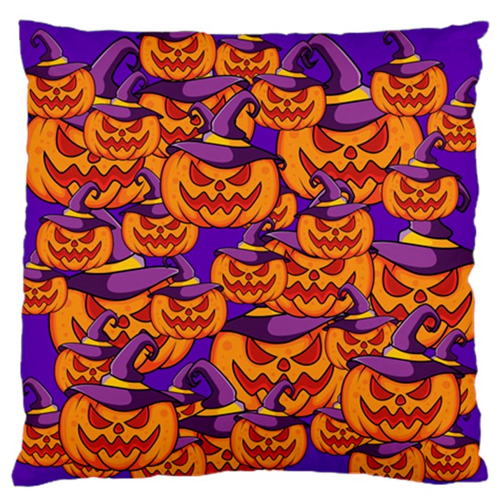 Purple and orange pumpkins, crazy Halloween pattern, Jack o  Lantern Large Flano Cushion Case (One Side)