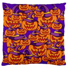 Purple And Orange Pumpkins, Crazy Halloween Pattern, Jack O  Lantern Large Flano Cushion Case (two Sides) by Casemiro