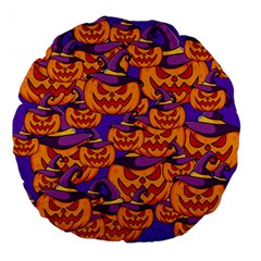 Purple And Orange Pumpkins, Crazy Halloween Pattern, Jack O  Lantern Large 18  Premium Flano Round Cushions by Casemiro