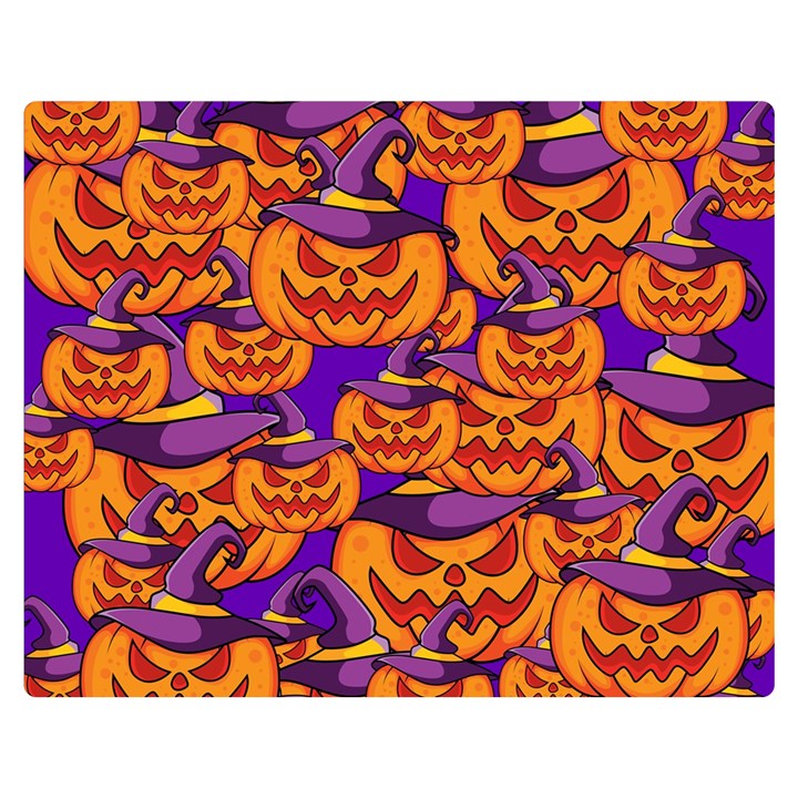 Purple and orange pumpkins, crazy Halloween pattern, Jack o  Lantern Double Sided Flano Blanket (Medium) 