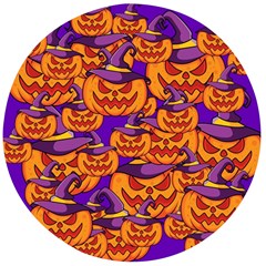 Purple And Orange Pumpkins, Crazy Halloween Pattern, Jack O  Lantern Wooden Bottle Opener (round) by Casemiro