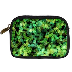 Green Bokeh Lights Digital Camera Leather Case by JeanKellyPhoto