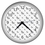 Grey Unicorn Sketchy Style Motif Drawing Pattern Wall Clock (Silver) Front