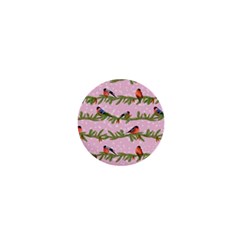 Bullfinches Sit On Branches On A Pink Background 1  Mini Buttons by SychEva