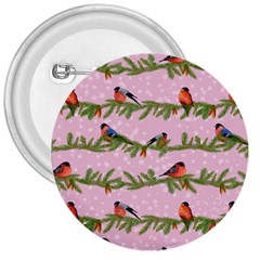 Bullfinches Sit On Branches On A Pink Background 3  Buttons by SychEva