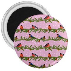 Bullfinches Sit On Branches On A Pink Background 3  Magnets by SychEva