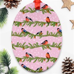 Bullfinches Sit On Branches On A Pink Background Ornament (oval) by SychEva