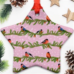 Bullfinches Sit On Branches On A Pink Background Ornament (star) by SychEva