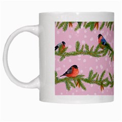 Bullfinches Sit On Branches On A Pink Background White Mugs by SychEva