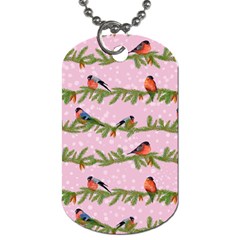 Bullfinches Sit On Branches On A Pink Background Dog Tag (two Sides) by SychEva