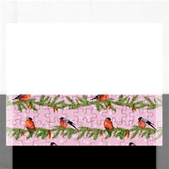 Bullfinches Sit On Branches On A Pink Background Rectangular Jigsaw Puzzl by SychEva