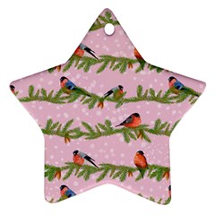 Bullfinches Sit On Branches On A Pink Background Star Ornament (two Sides) by SychEva