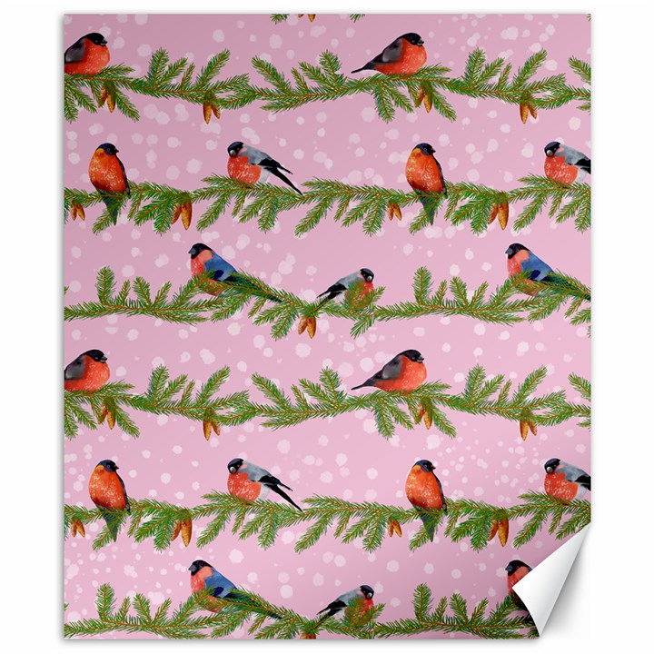 Bullfinches Sit On Branches On A Pink Background Canvas 8  x 10 