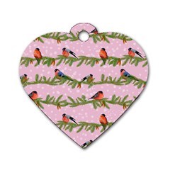 Bullfinches Sit On Branches On A Pink Background Dog Tag Heart (two Sides) by SychEva