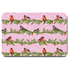 Bullfinches Sit On Branches On A Pink Background Large Doormat  by SychEva