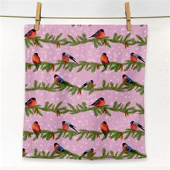 Bullfinches Sit On Branches On A Pink Background Face Towel by SychEva