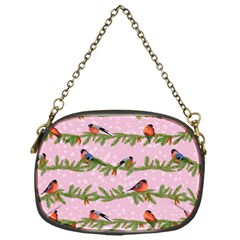 Bullfinches Sit On Branches On A Pink Background Chain Purse (one Side) by SychEva