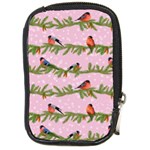 Bullfinches Sit On Branches On A Pink Background Compact Camera Leather Case Front