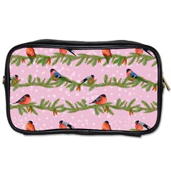 Bullfinches Sit On Branches On A Pink Background Toiletries Bag (one Side) by SychEva