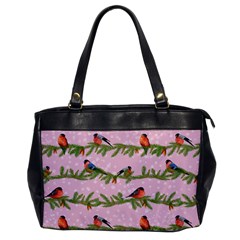 Bullfinches Sit On Branches On A Pink Background Oversize Office Handbag by SychEva