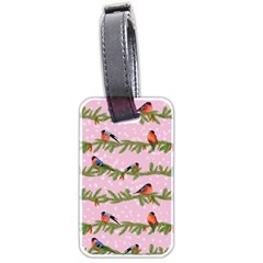 Bullfinches Sit On Branches On A Pink Background Luggage Tag (two Sides) by SychEva