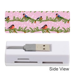 Bullfinches Sit On Branches On A Pink Background Memory Card Reader (stick) by SychEva