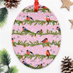 Bullfinches Sit On Branches On A Pink Background Oval Filigree Ornament (two Sides) by SychEva