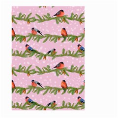 Bullfinches Sit On Branches On A Pink Background Large Garden Flag (two Sides) by SychEva