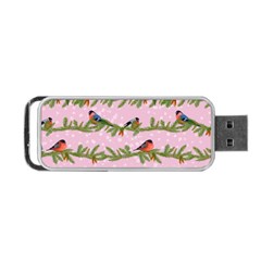 Bullfinches Sit On Branches On A Pink Background Portable Usb Flash (two Sides) by SychEva