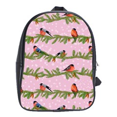 Bullfinches Sit On Branches On A Pink Background School Bag (xl)