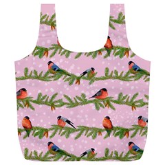 Bullfinches Sit On Branches On A Pink Background Full Print Recycle Bag (xl) by SychEva