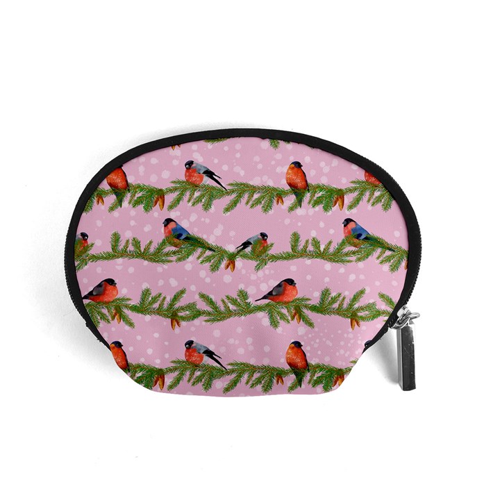 Bullfinches Sit On Branches On A Pink Background Accessory Pouch (Small)