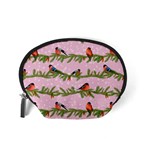 Bullfinches Sit On Branches On A Pink Background Accessory Pouch (Small) Back