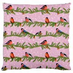 Bullfinches Sit On Branches On A Pink Background Standard Flano Cushion Case (one Side) by SychEva