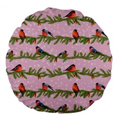 Bullfinches Sit On Branches On A Pink Background Large 18  Premium Flano Round Cushions by SychEva