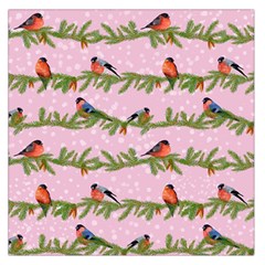 Bullfinches Sit On Branches On A Pink Background Large Satin Scarf (square) by SychEva