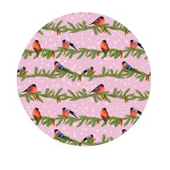 Bullfinches Sit On Branches On A Pink Background Mini Round Pill Box (pack Of 3) by SychEva