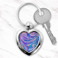 Blue Hues Feathers Key Chain (heart) by kaleidomarblingart