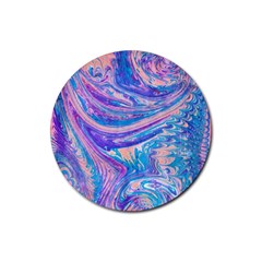 Blue Hues Feathers Rubber Round Coaster (4 Pack) by kaleidomarblingart