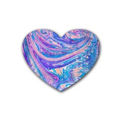 Blue Hues Feathers Rubber Heart Coaster (4 Pack) by kaleidomarblingart