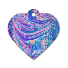 Blue Hues Feathers Dog Tag Heart (two Sides) by kaleidomarblingart