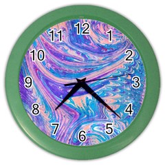 Blue Hues Feathers Color Wall Clock by kaleidomarblingart