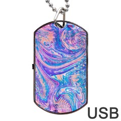 Blue Hues Feathers Dog Tag Usb Flash (one Side) by kaleidomarblingart