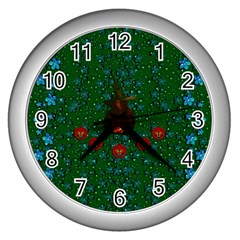 Halloween Pumkin Lady In The Rain Wall Clock (silver) by pepitasart