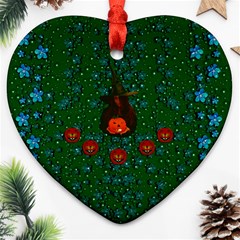 Halloween Pumkin Lady In The Rain Heart Ornament (two Sides) by pepitasart