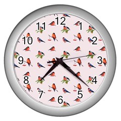 Bullfinches Sit On Branches Wall Clock (silver) by SychEva