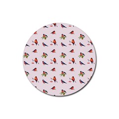 Bullfinches Sit On Branches Rubber Coaster (round) by SychEva