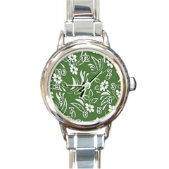 Folk Flowers Pattern Floral Surface Design Seamless Pattern Round Italian Charm Watch by Eskimos