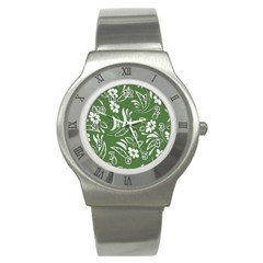 Folk Flowers Pattern Floral Surface Design Seamless Pattern Stainless Steel Watch by Eskimos