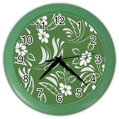 Folk Flowers Pattern Floral Surface Design Seamless Pattern Color Wall Clock by Eskimos